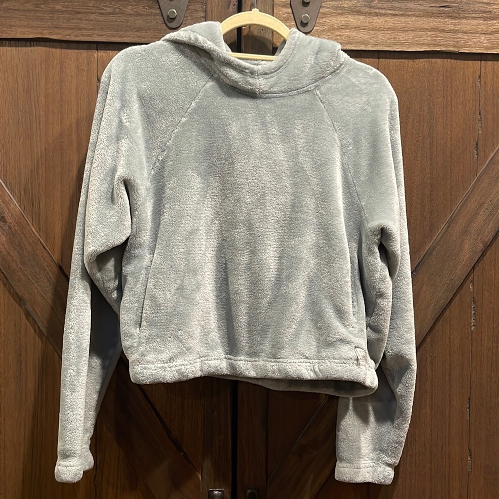 fuzzy Hollister cropped hoodie in green, Sz S